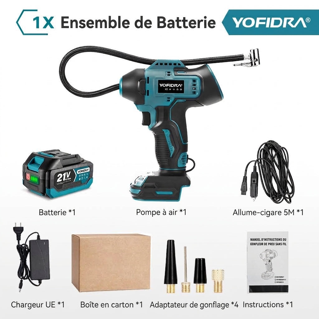 Pompe à Air Électrique YOFIDRA – Gonfleur de Pneus Haute Pression Compatible Batterie Makita