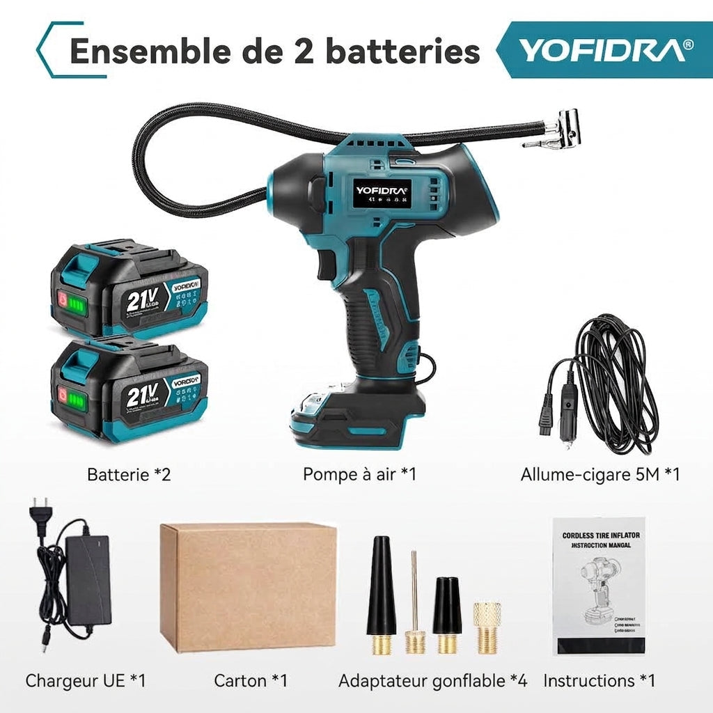 Pompe à Air Électrique YOFIDRA – Gonfleur de Pneus Haute Pression Compatible Batterie Makita