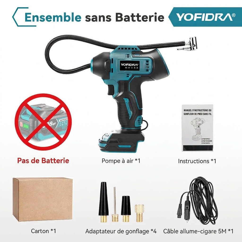 Pompe à Air Électrique YOFIDRA – Gonfleur de Pneus Haute Pression Compatible Batterie Makita
